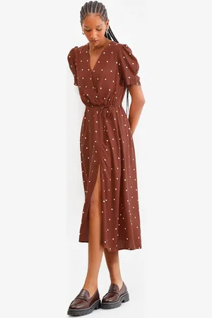 C&A Vestido midi feminino transpassado de viscose poá
