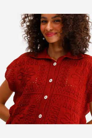 C&A Camisa oversized de tricot floral laranja