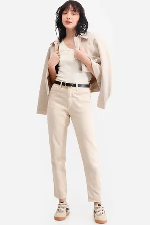 C&A Calça mom feminina de sarja cintura alta bege