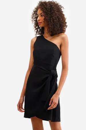 C&A Vestido ombro único com linho e amarração