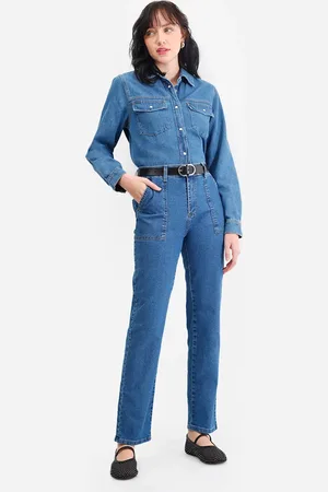 C&A Calça reta feminina jeans cintura média sawary azul