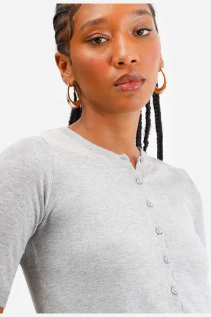 C&A Blusa feminina de tricot decote redondo cinza