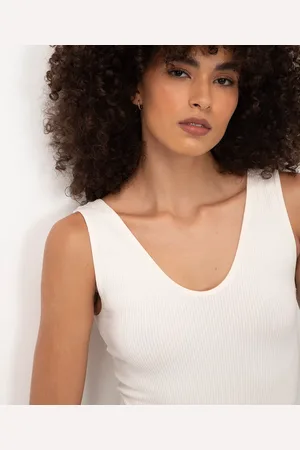 C&A Cropped básico canelado alça média decote v