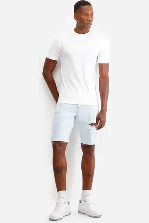 C&A Bermuda slim masculina jeans destroyed azul