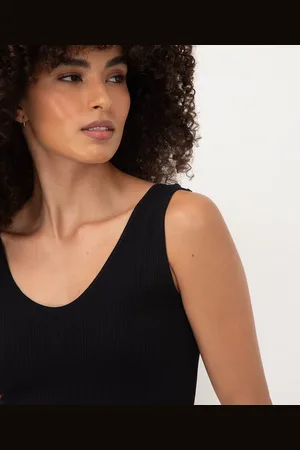 C&A Cropped básico canelado alça média decote v