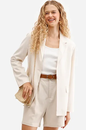 C&A Blazer oversized feminino com linho bege