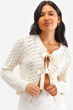 C&A Cardigan feminino de tricot com amarração bege