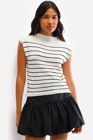 C&A Blusa feminina de tricot listrada bege