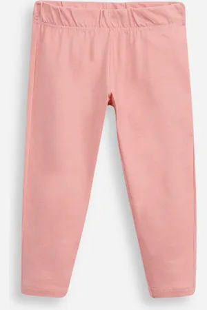 C&A Calça legging infantil de algodão lacinho na barra rosa