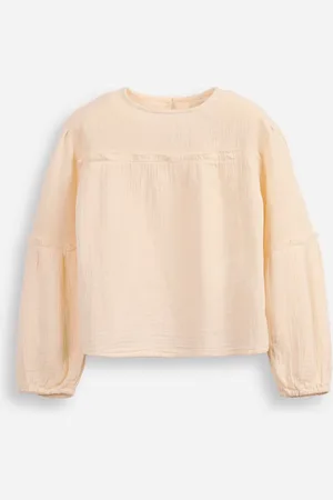 C&A Blusa infantil de algodão manga bufante texturizada bege