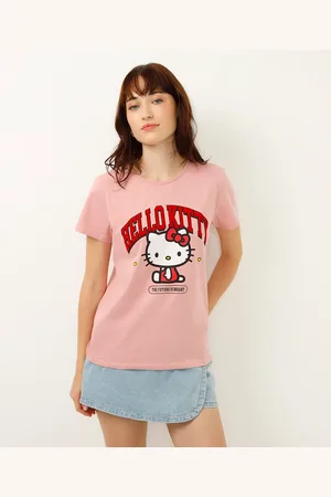 C&A Camiseta de algodão manga curta hello kitty rosa