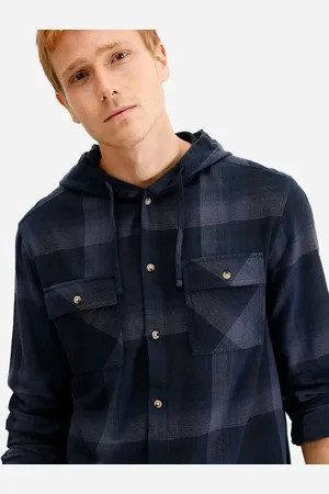 C&A Camisa masculina de algodão com capuz xadrez