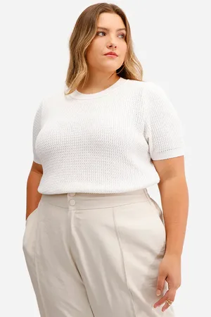 C&A Blusa feminina de tricot manga bufante texturizada plus size