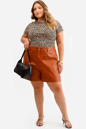 C&A Short feminino de poliuretano plus size marrom