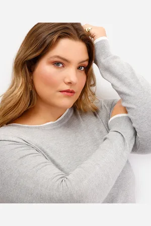 C&A Suéter feminino de tricot bicolor plus size cinza
