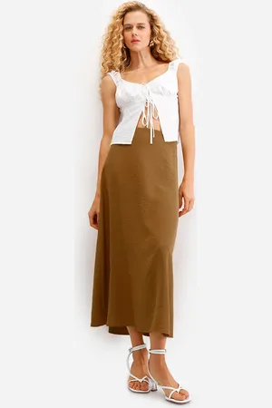 C&A Saia midi feminina evasê de viscose marrom