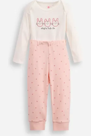 C&A Conjunto infantil longo de algodão com bordado rosa