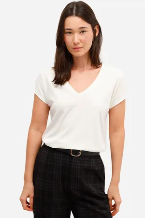 C&A Blusa feminina de algodão peruano decote v
