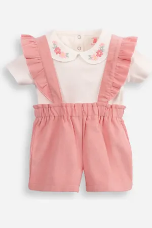 C&A Jardineira de algodão infantil curta texturizada rosa