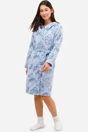 C&A Roupão feminino em fleece stitch com capuz azul