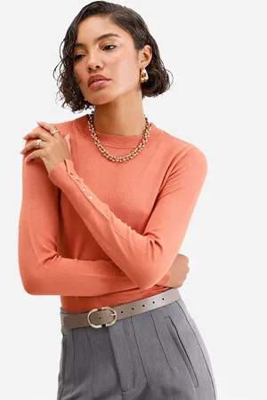 C&A Suéter feminino de tricot gola careca laranja