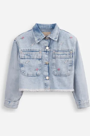 C&A Jaqueta jeans infantil floral azul