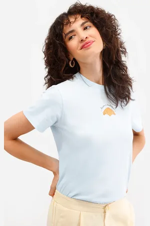 C&A Camiseta feminina de algodão croissant azul