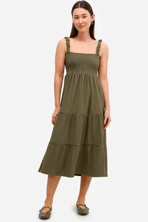 C&A Vestido midi texturizado com recortes alças médias verde