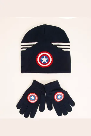 C&A Kit de gorro infantil de tricô capitão américa + luva marinho