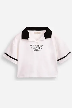 C&A Polo cropped juvenil de moletom bicolor branca