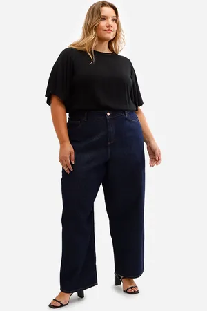 C&A Calça wide leg feminina jeans plus size azul
