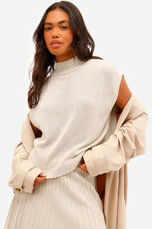 C&A Blusa feminina de tricot gola alta bege