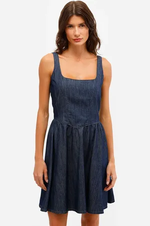 C&A Vestido curto godê feminino jeans azul