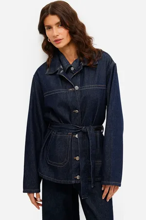 C&A Parka feminina jeans com faixa azul
