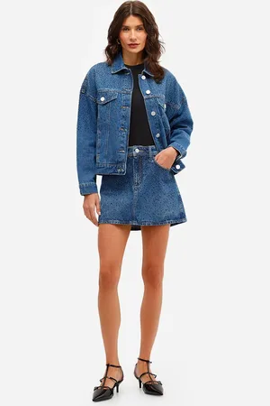 C&A Minissaia feminina jeans com brilhos azul
