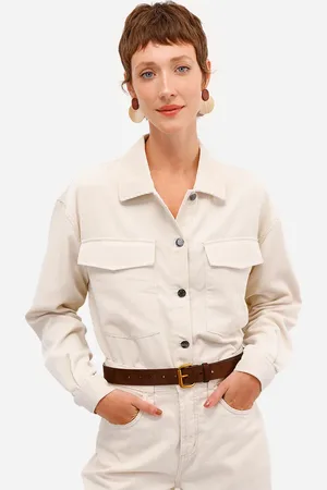C&A Camisa feminina shacket com bolso oversized bege
