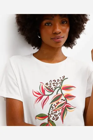 C&A Camiseta feminina de algodão floral