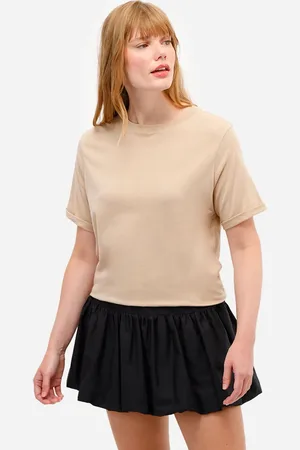 C&A Camiseta básica feminina de algodão manga curta bege