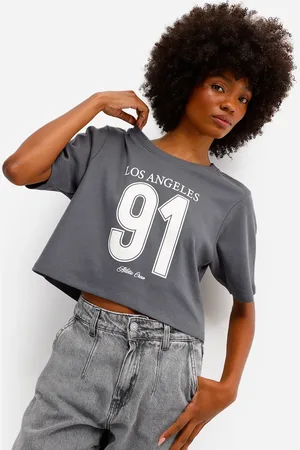 C&A Cropped feminino de algodão los angeles cinza