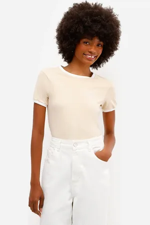 C&A Blusa feminina de algodão com bordado manhattan bege