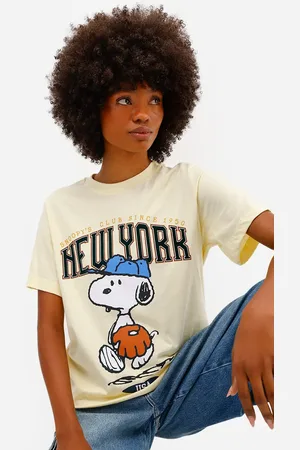 C&A Camiseta feminina de algodão snoopy amarela