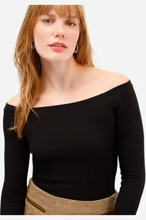 C&A Blusa cropped feminina de algodão ombro a ombro preta