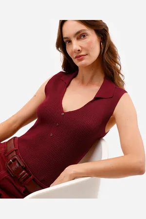 C&A Polo feminina de tricot decote v canelada