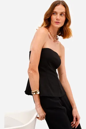 C&A Blusa peplum feminina sem alça texturizada preta