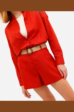 C&A Short feminino com linho cintura alta e cinto laranja