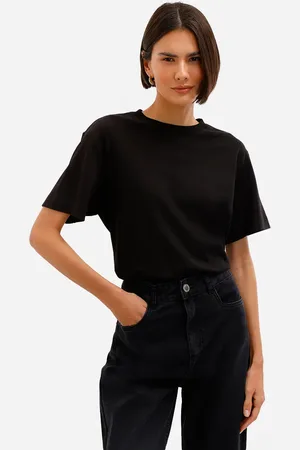 C&A Camiseta feminina de algodão peruano básica preta