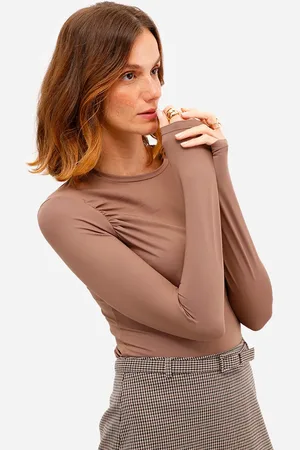 C&A Blusa feminina de poliamida manga longa franzida