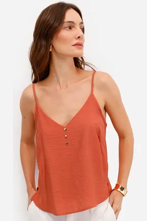 C&A Regata feminina alça fina com viscose decote v laranja