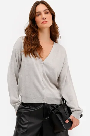 C&A Cardigan feminino de tricot com lurex cinza