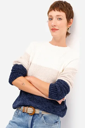 C&A Suéter feminino de tricot chenille listrado azul